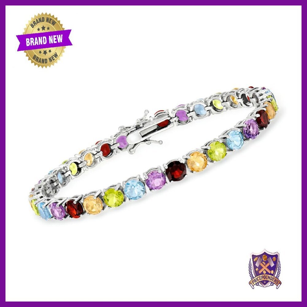 Sterling Silver Tennis Bracelet 7" Long 19.90ct Multi-Gemstone